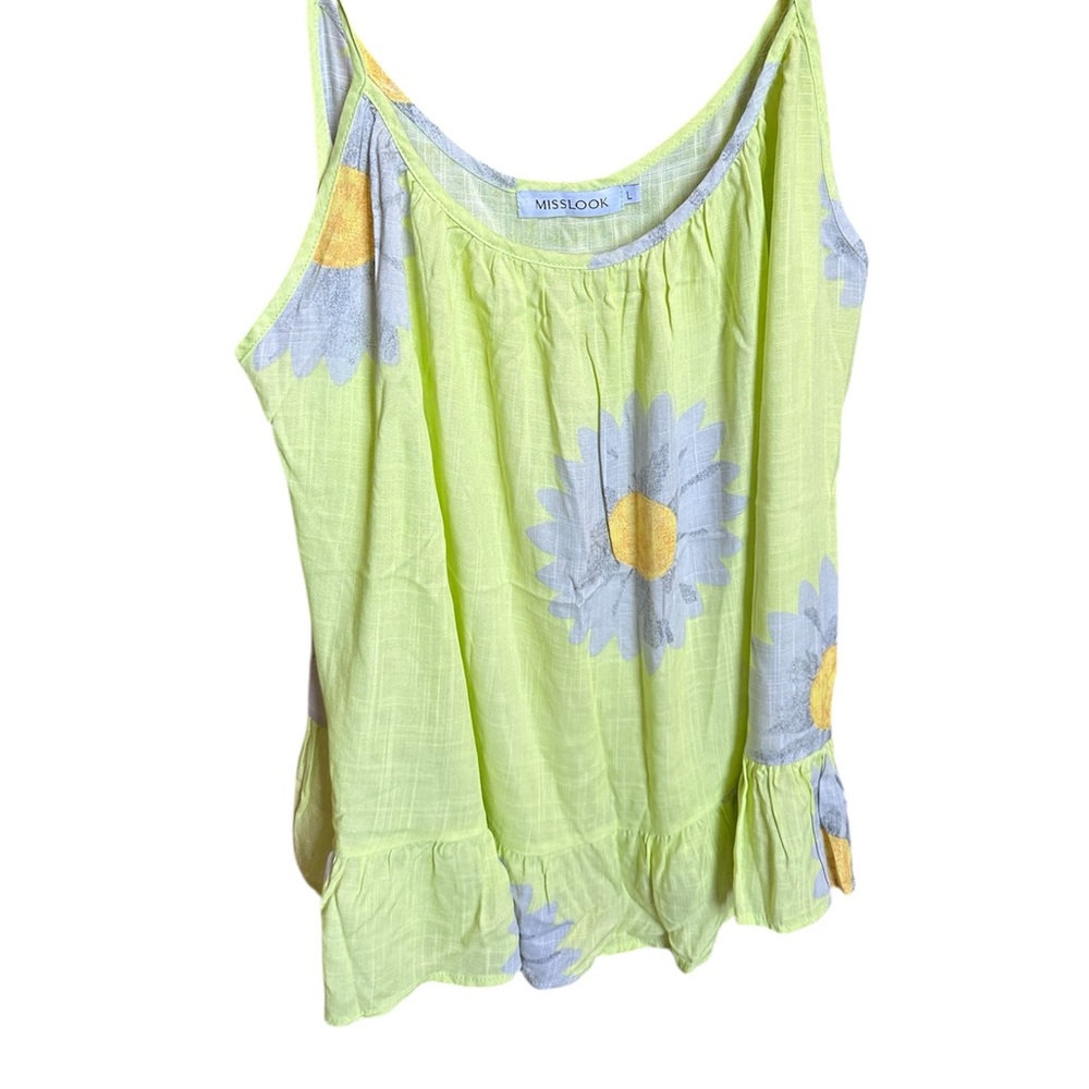 🥳 MISSLOOK Women's Lime Green Daisy Spaghetti Strap Tank- Large